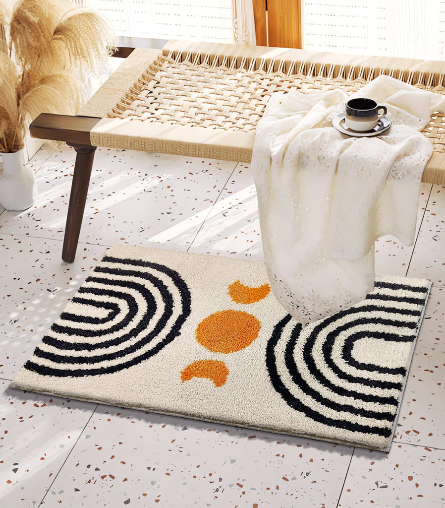 Boho Bathroom Rugs Cute Bohemian Bath Rug Non-Slip Microfiber Abstract Bath Mat Small Carpet Farmhouse Decor Soft