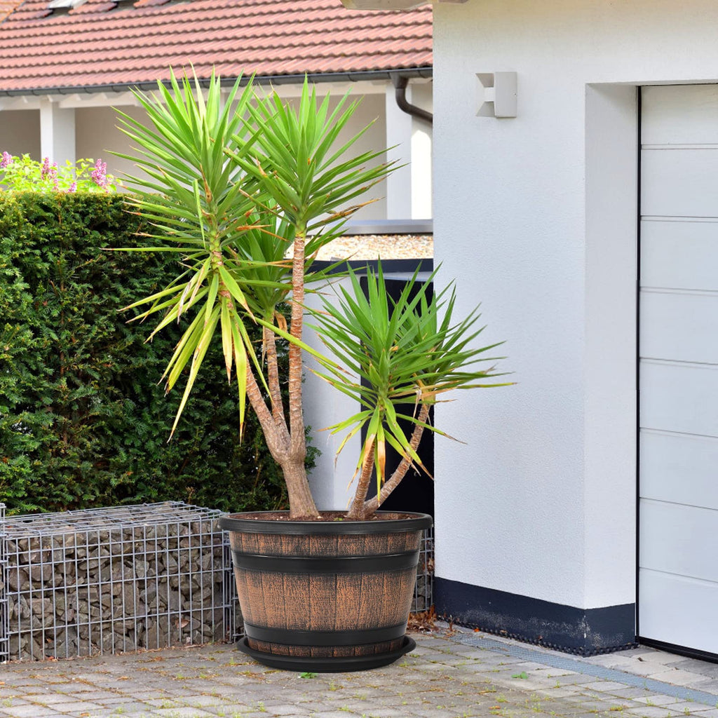 Large Plastic 3 Pack16 inch Plant Pots, Whiskey Barrel Planters