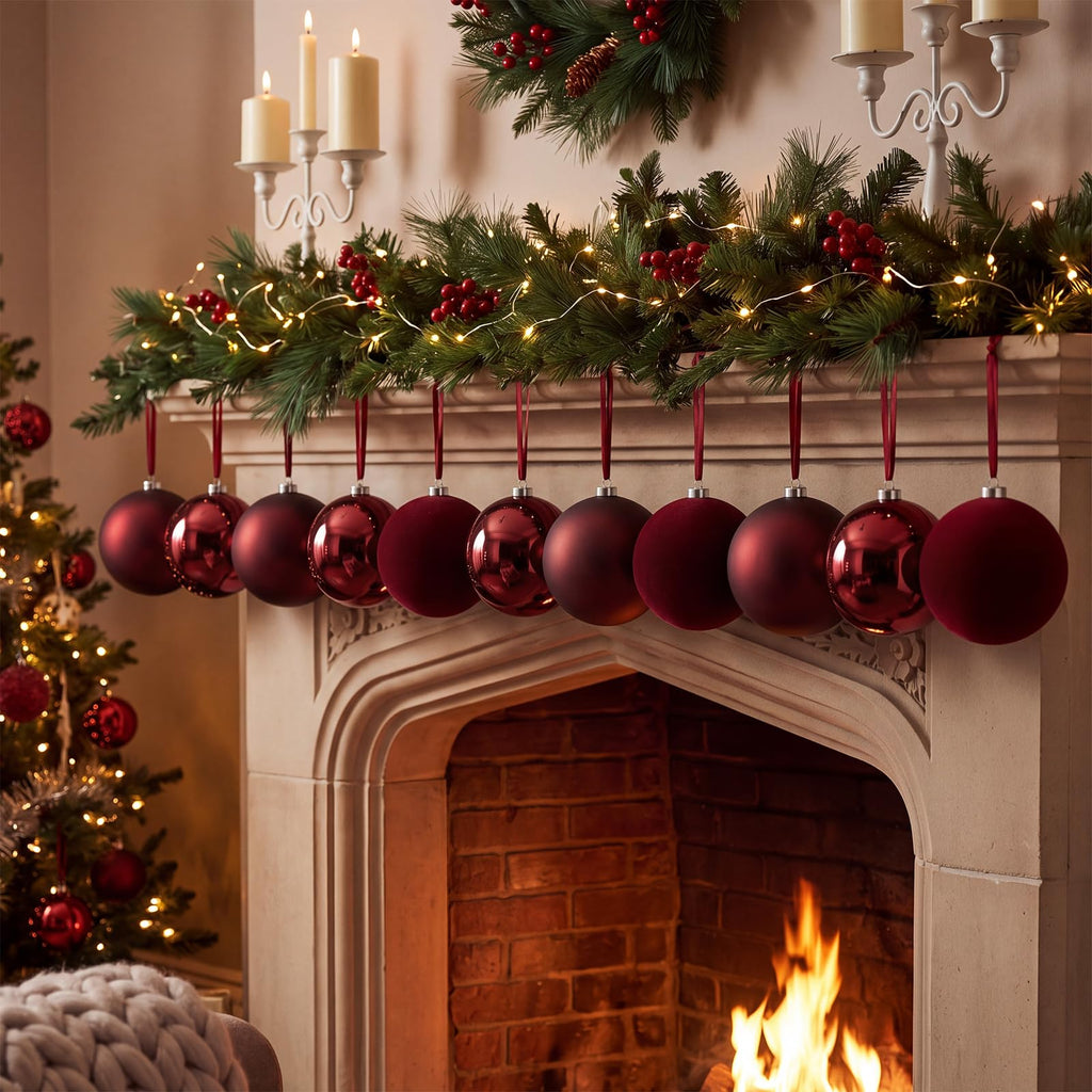 12 Pcs 4 Inch Large Burgundy Ornaments