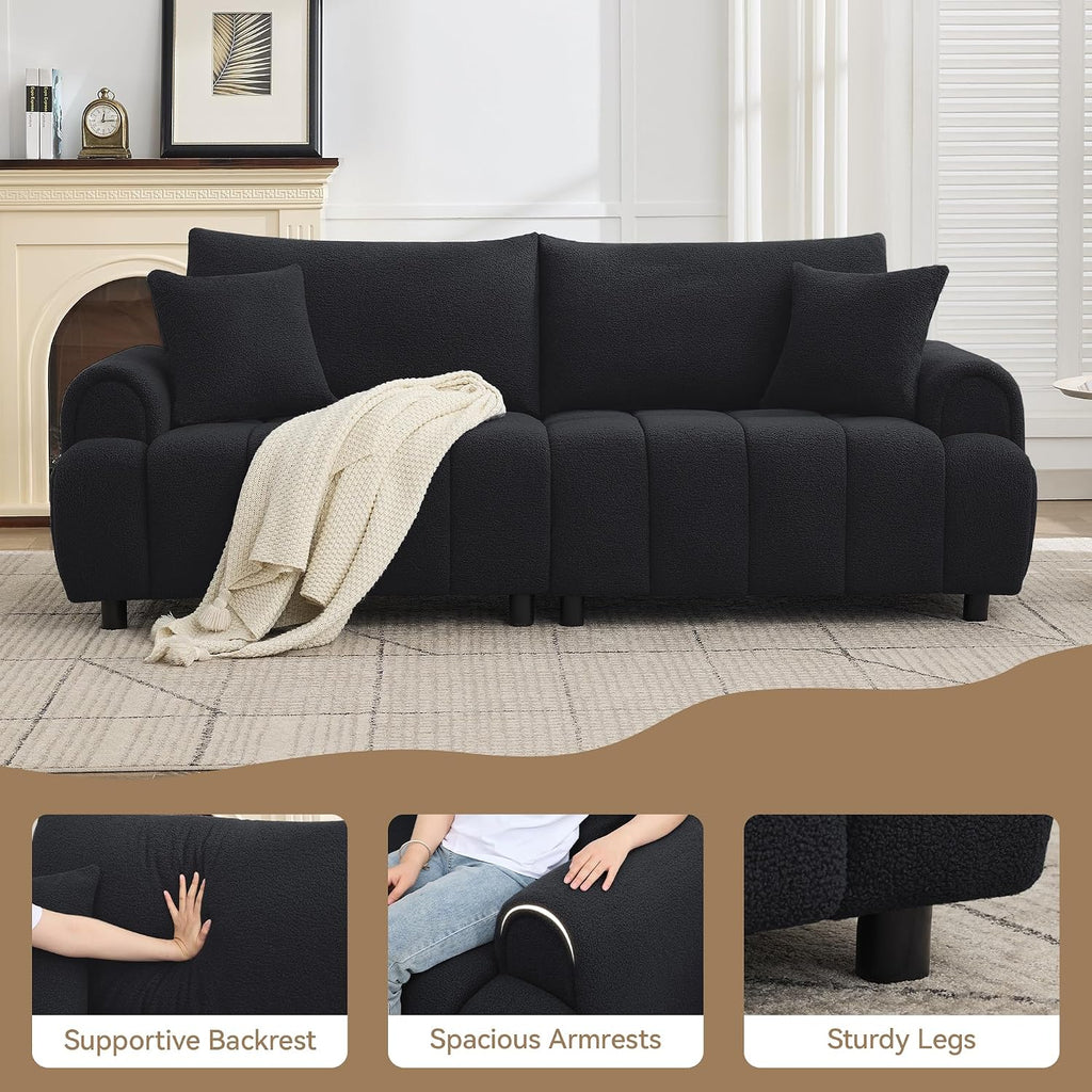 88 "Modern Boucle Sofa Couch, Oversized Comfy 3 Seater Sherpa Curved Sofas Deep Seat