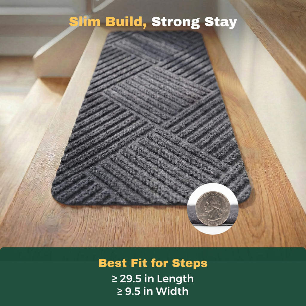 Woven Stair Treads for Wooden Steps, 15 Pack, 8" x 30", Dark Gray