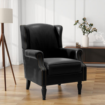 PU Leather Wingback Accent Chair, Upholstered High Back Armchair