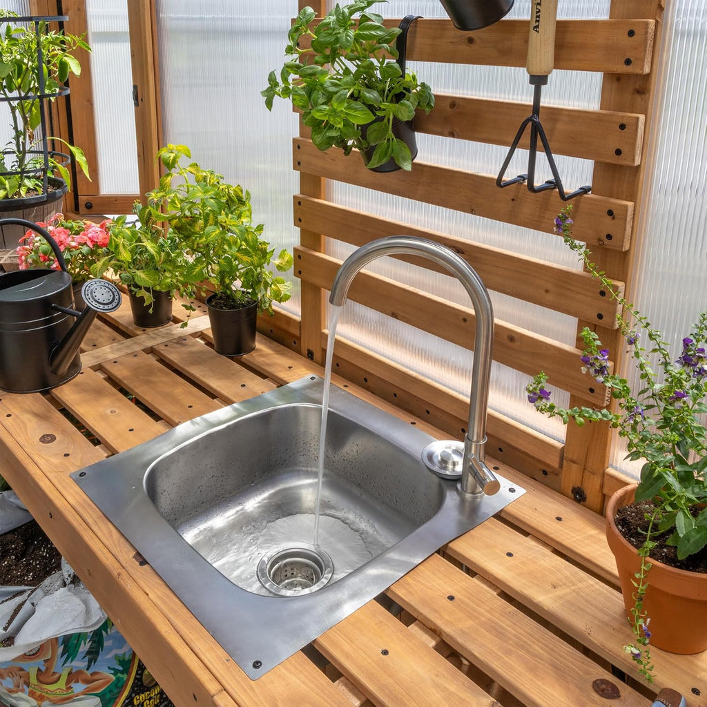 Discovery Savannah Chalet-Style 14.5' x 12' Cedar and Polycarbonate Walk-In Greenhouse Kit with Sink, Exhaust Fans