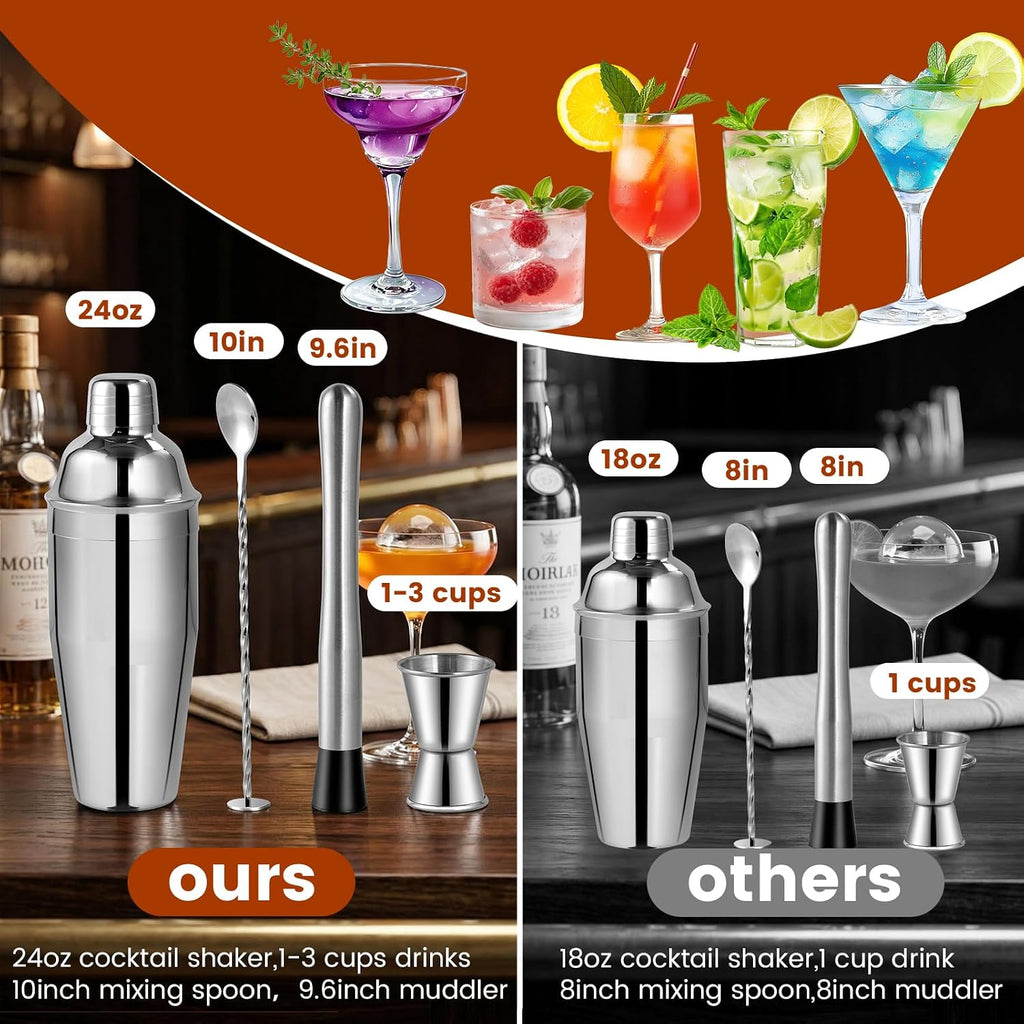8-Piece Cocktail Shaker Set with Wooden Stand Bartender Kits Bar Set - Set of 8
