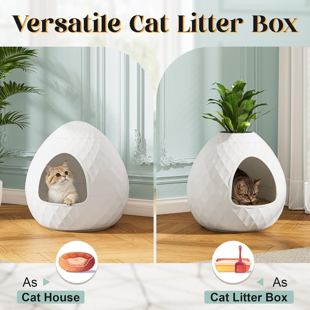 Hidden Enclosed Cat Litter Box with Lid Plant Tray, Dome Litter Box