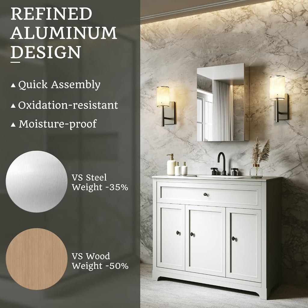 16 x 24 in Medicine Cabinet with Mirror and Side Panels, Silver | Surface or Recessed Medicine Cabinet Mirror with