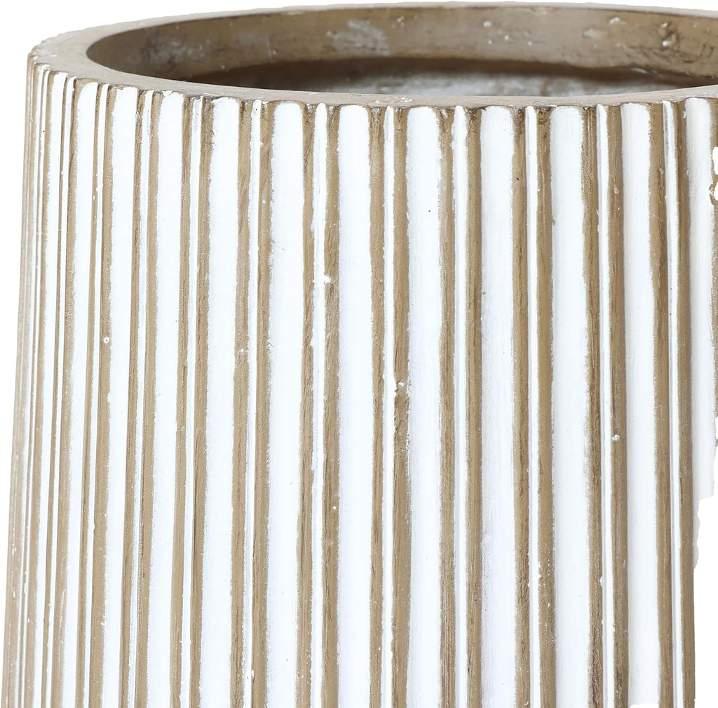 LuxenHome 16.1" H Concrete Tall Planter, Large Outdoor Indoor Plant Pot | Drainage Hole with Rubber Plug, Round