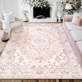 Area Rugs Washable Non-Slip, Floral Vintage Distress Print Pattern Medallion Carpet for Living Room Bedroom
