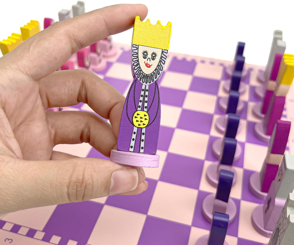 Pink Chess Set Wooden with Board Educational Adults, Cartoon Board Game Cute