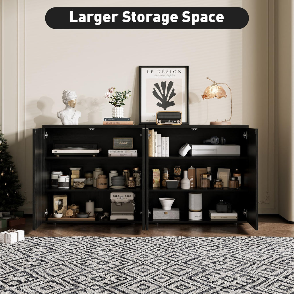 63" Fluted Sideboard Cabinet with Storage, Buffet Credenza