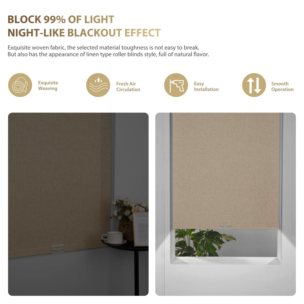 Blackout Roller Shades for Indoor Windows, Beige