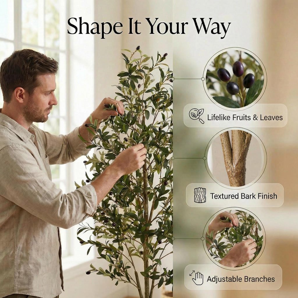 Artificial Olive Tree, 6FT Faux Olive Trees with Lifelike Olive Branches and Fruits, Fake Floor Plants with Pot for
