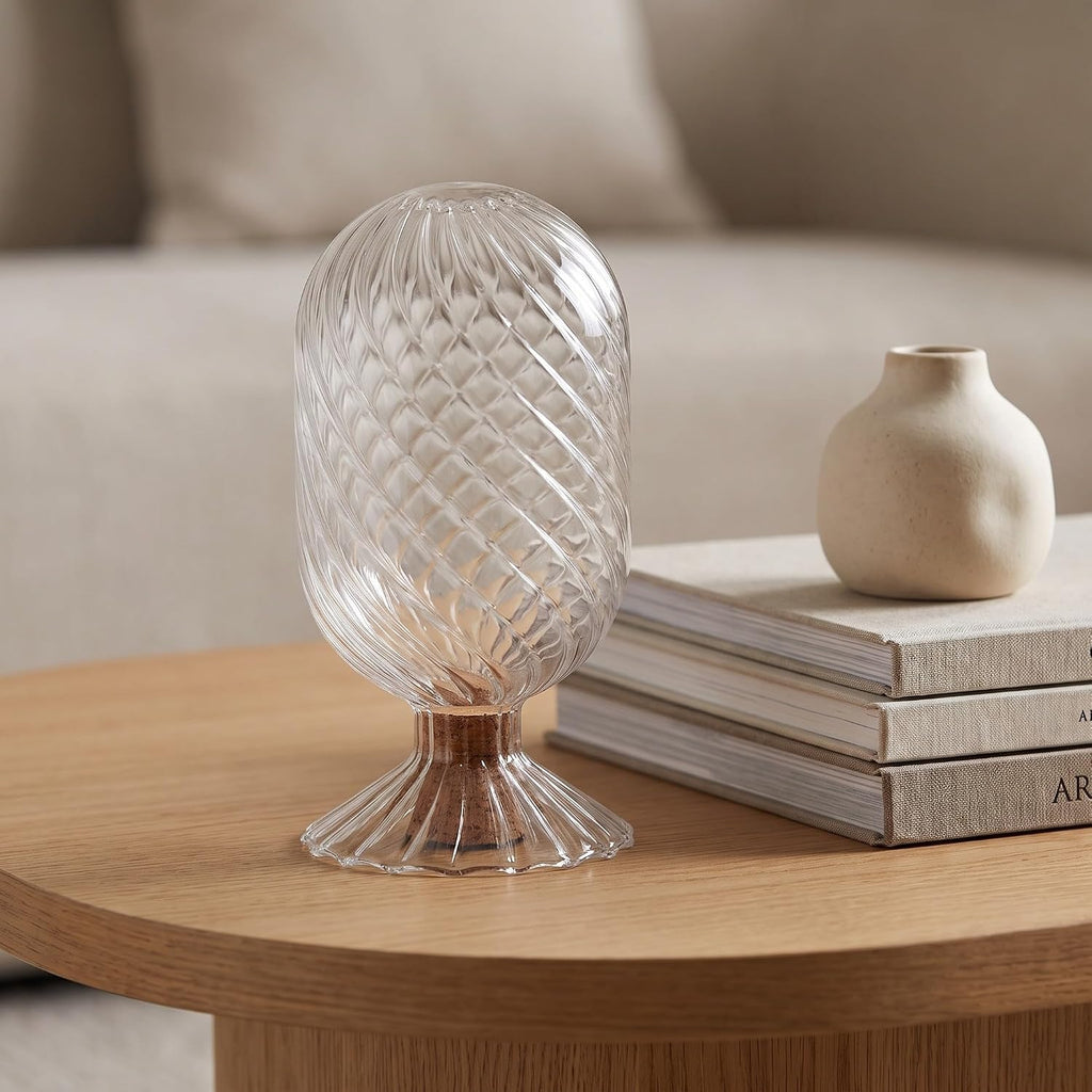 Glass Match Cloche Holder with Cork Stopper for Fireplace and Dining Table, 7.1x3.5 Inch Glass Container Keeps