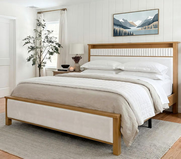Solid Wood Queen Size Bed Frame with Storage Headboard & LED Lights