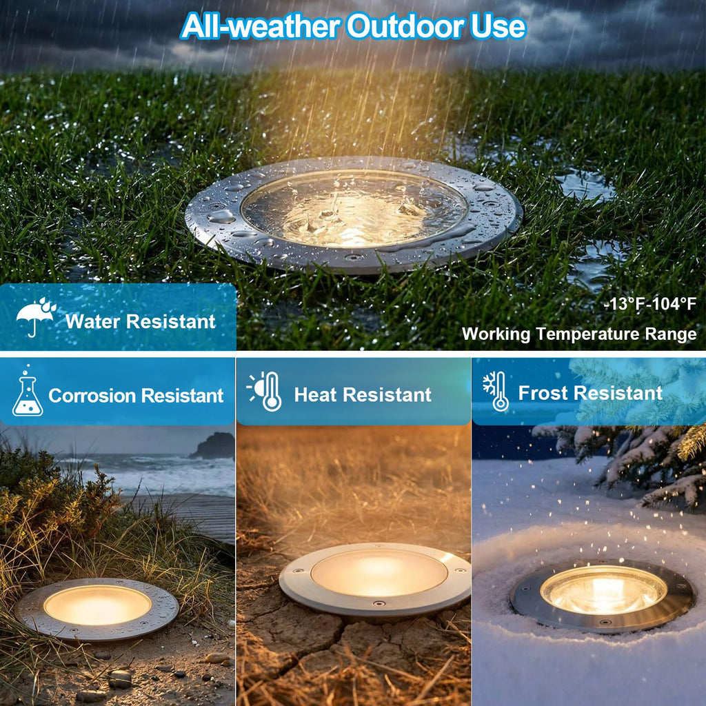 24W Outdoor In-Ground Lights, 120V Hardwired Path Lights, 4-Pack
