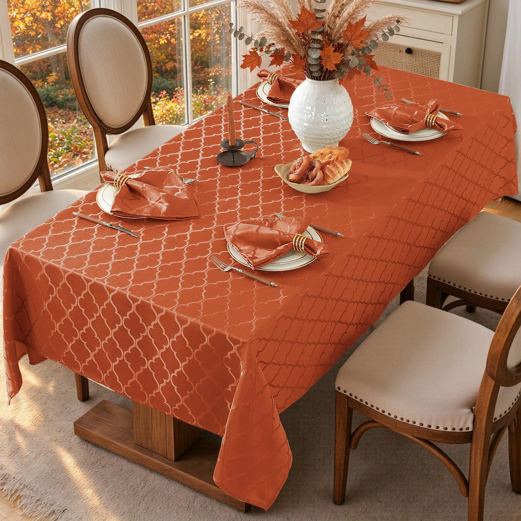 Fall Thanksgiving Tablecloth, Jacquard Rectangle, Rust/Burnt Orange