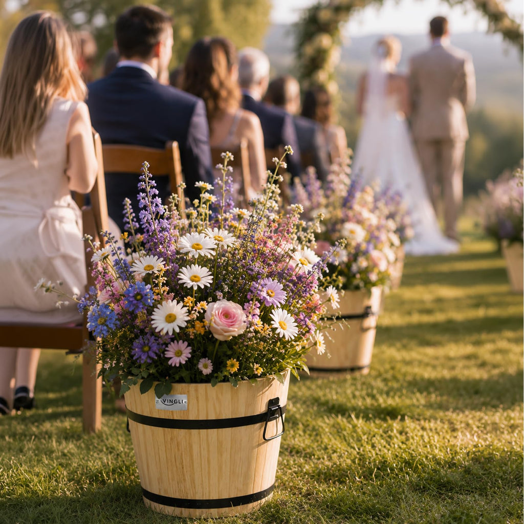 3 PCS Large Wooden Planter Barrel Set, 11.5"(Dia)- 18"(Dia), Real Wood Flower Pot with Drainage Holes, Different