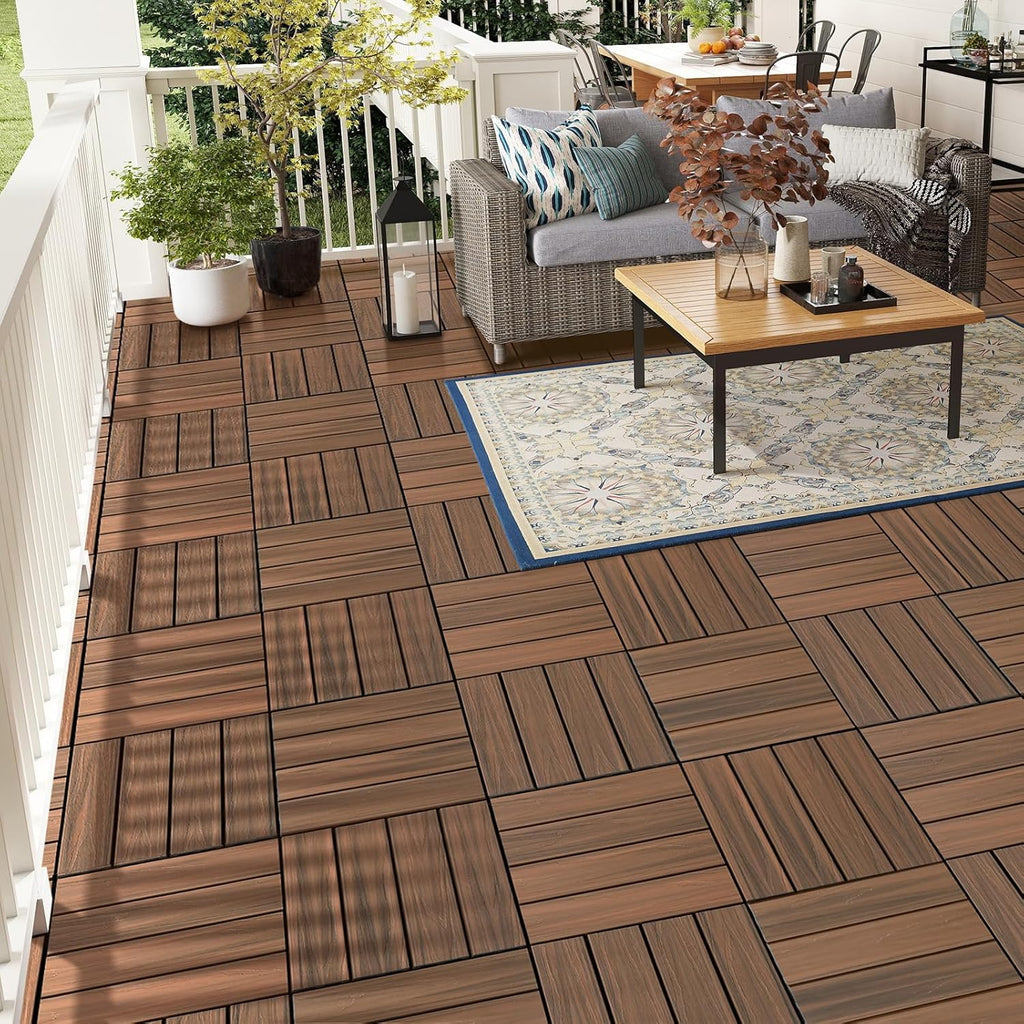 9 Pack Deck Tiles, 12''X 12'' Interlocking Deck Tiles All Weather Patio Flooring Outdoor Waterproof for Balcony Porch