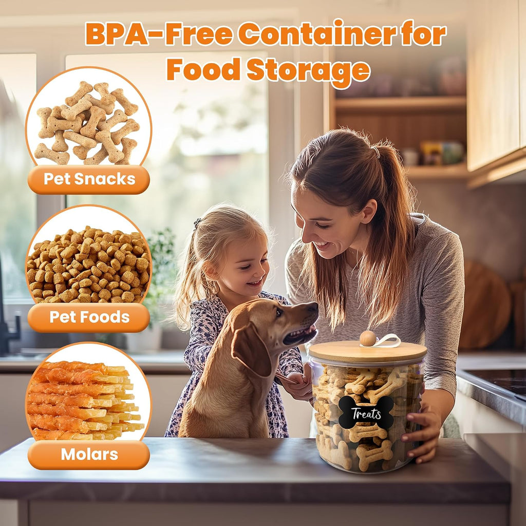 3 Pack Airtight Dog Treat Containers Bamboo Lids, Dog Treat Jars