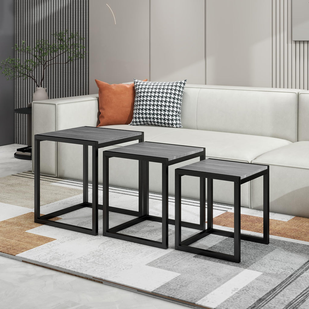 Nesting Coffee Set of 3, Stacking Metal Side Tables, Grey