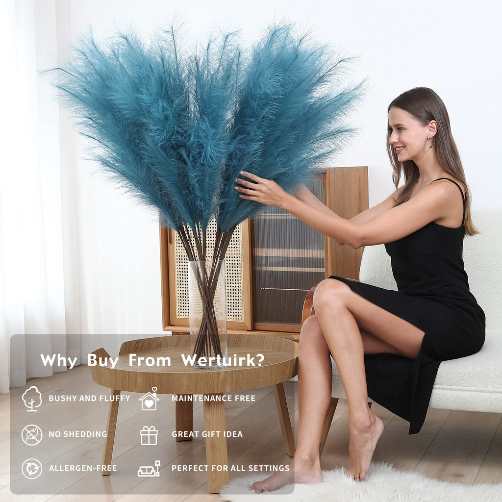 8 Pcs 45 inch Tall Faux Blue Pampas Grass Decor