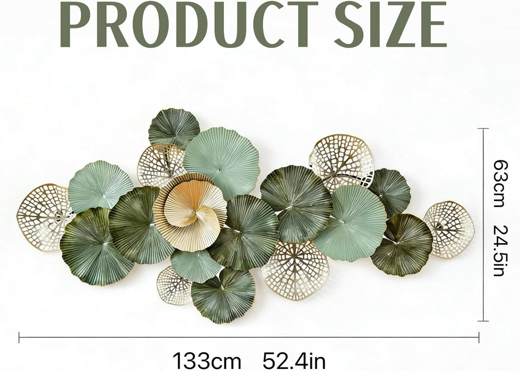 Large Metal Wall Art Decor, 3D Abstract Lotus Leaves Wall Handcrafted Modern Decoration Outdoor, Entryway 52" x 24"
