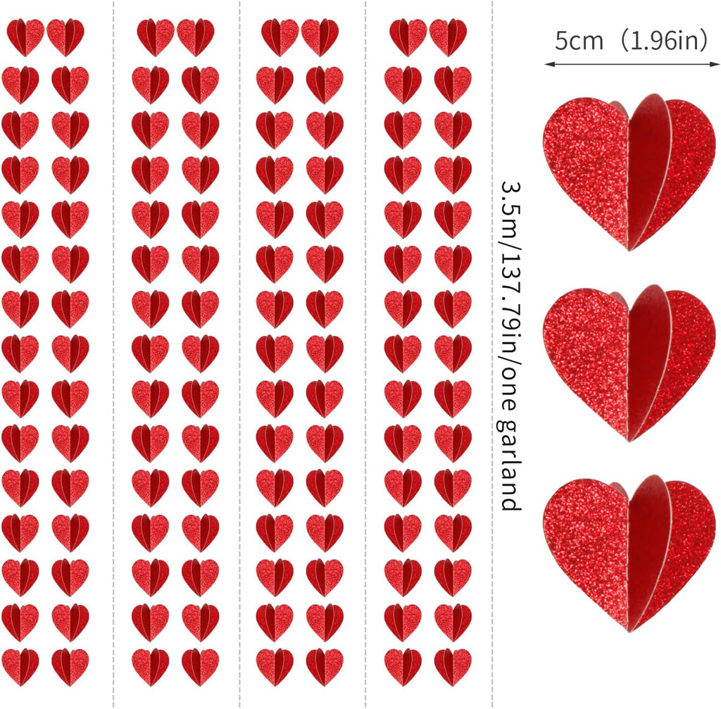 Valentines Day Party-Decorations Red Heart Garland - 39Ft 3D Special Night Galentines Hanging Paper Streamers