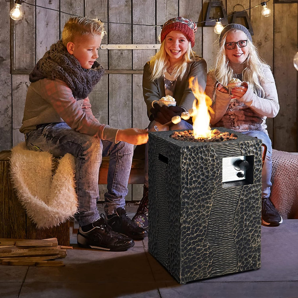 16 Inch Patio Propane Fire Pit, Patiojoy Electronic Ignition Square Gas Fireplaces with Protective Cover