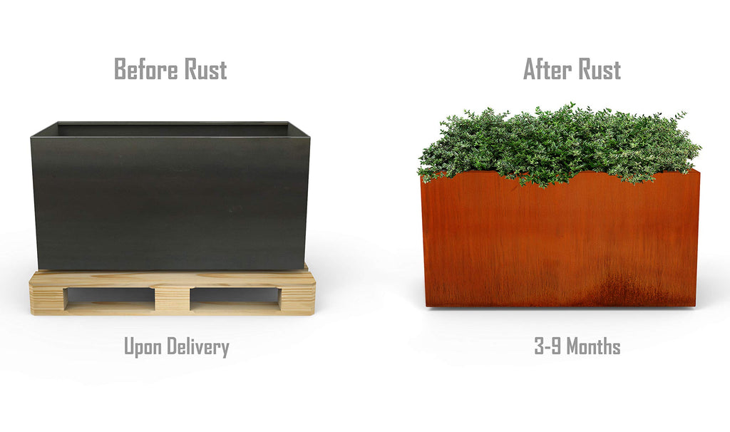 Large Rectangular Planters for Outdoor Plants - 36x12x24 Corten Steel Planter Box | Extra Large Outdoor Planters