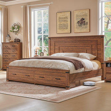54" Farmhouse King Bed Frame with headboard, Reclaimed Barnwood