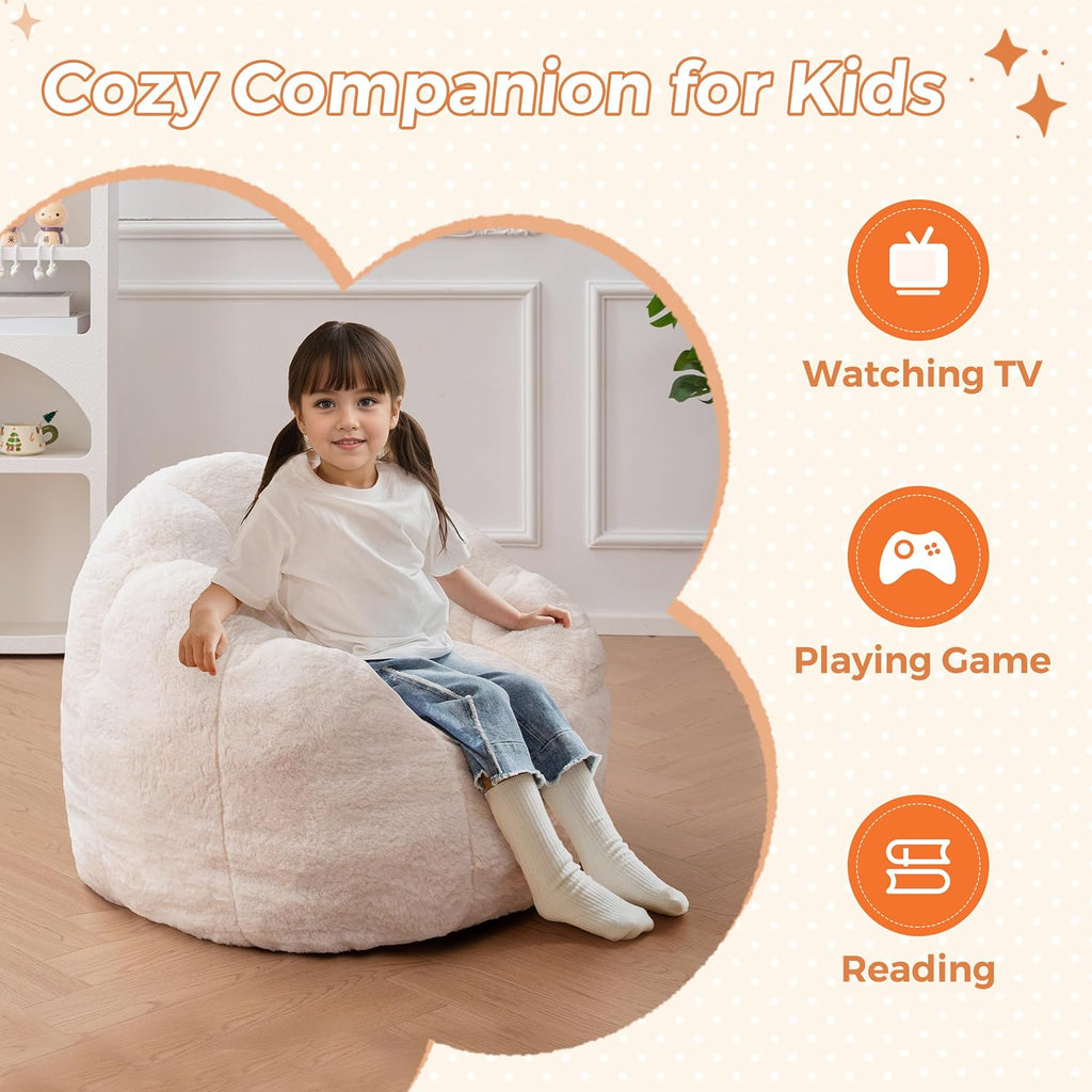 Kids Bean Bag Chair, Floral Shaped Bean Bag Sofa, Beige