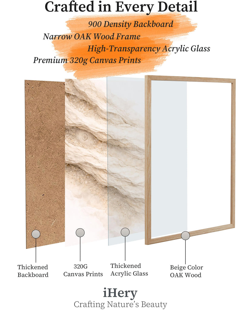 12x16in Beige Limestone Framed Abstract Wall Art