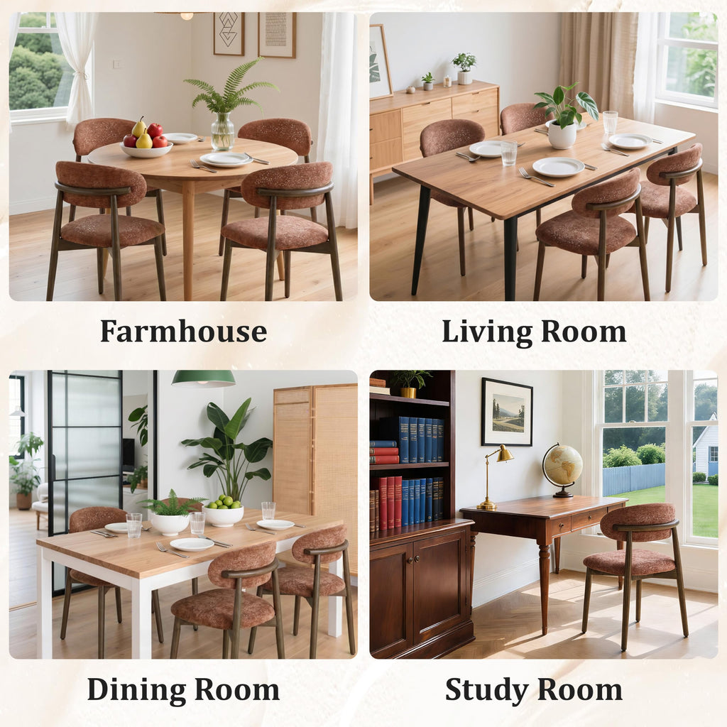 Dining Chairs Set of 4 Mid Century Modern Chenille Fabric Upholstered Kitchen Chairs Wooden Dining Room Chair with