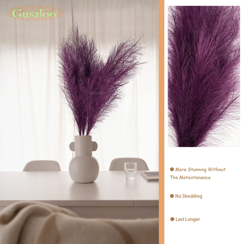 Artificial Faux Pampas Grass Large, 47"/120cm Bundle of 3 Fake Artificial Pampas Grass Tall Fluffy Stems, Floor Vase