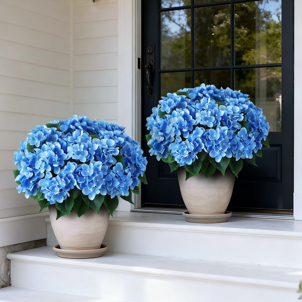 2 Sets Artificial Flower Topiary Ball Trees for Porch (Blue)