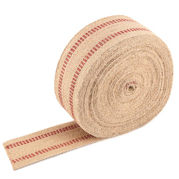 3.5 Inch x 21.8 Yard Upholstery Jute Webbing, Thickened Jute Chair Webbing Furniture Straps Natural with Red Stripes