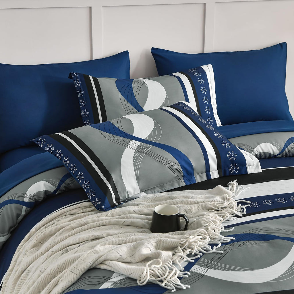 Comforter Set, Navy Blue Boho Bed in a Bag