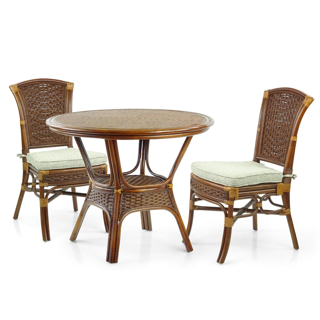 Alexa Round Dining Table Dark Walnut Color Natural Rattan Wicker Handmade Design