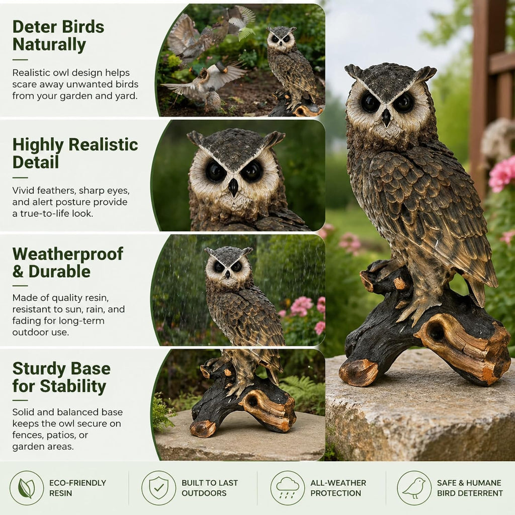 18.98" Realistic Owl Garden Statue, Large Hand-Painted Resin Owl Decor, Weather-Resistant Outdoor Sculpture Lawn Yard