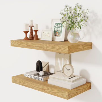 12 Inch Deep Floating Shelves, 24 x 12 Floating Shelf for Books, Rustic Wood Deep Wall Shelves Storage & Display, 2"