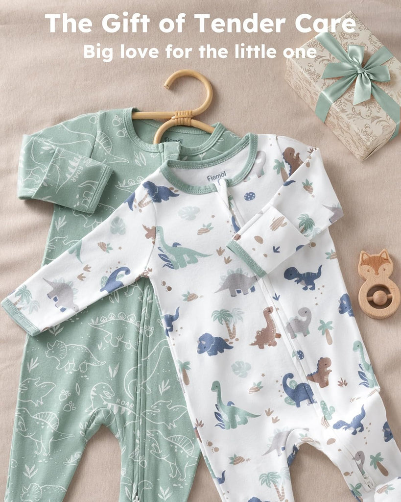 Sleepers 100% Cotton Footie Pajamas, 0-3 3-6 with Way Zipper, 2pcs PJs Baby Boy Clothes