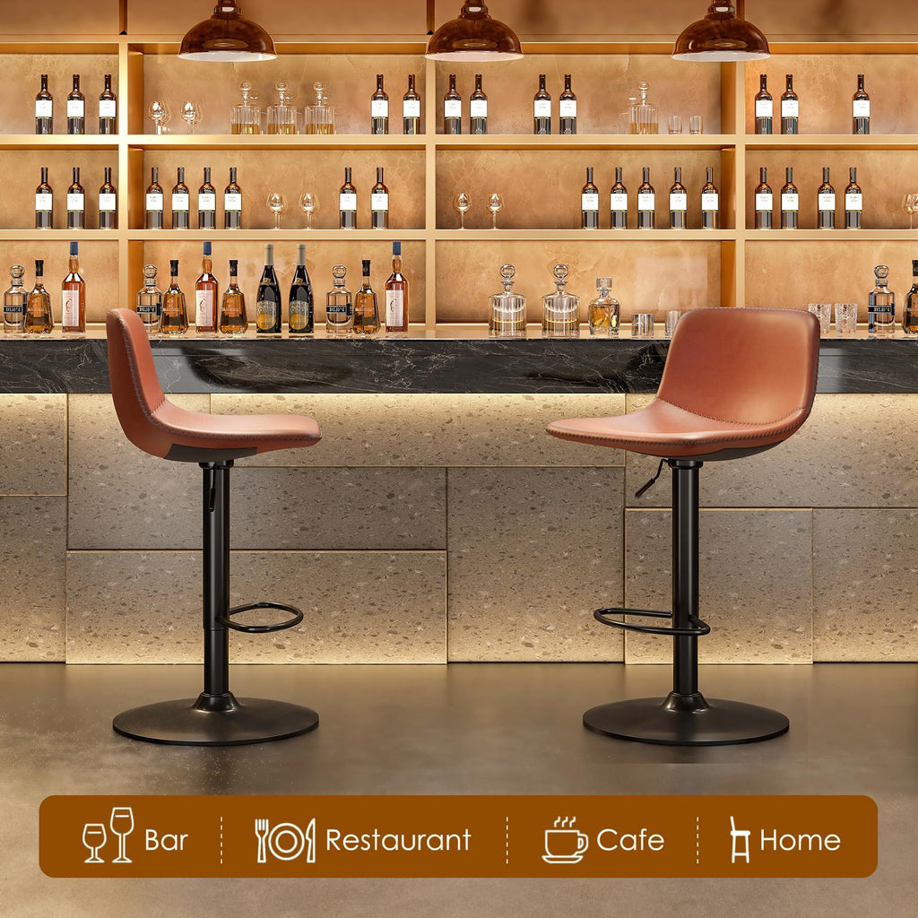 Adjustable Bar Stools Set of 2, Mid Century Modern Swivel Bar Stools, Industrial Bar Height Stools With Back Support