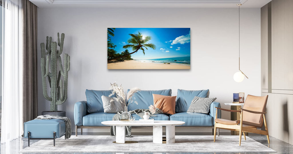 Large Canvas Wall Art Summer Ocean Waves Prints Coconut Trees Beach Seascape Painting Hawaii Sea Nature