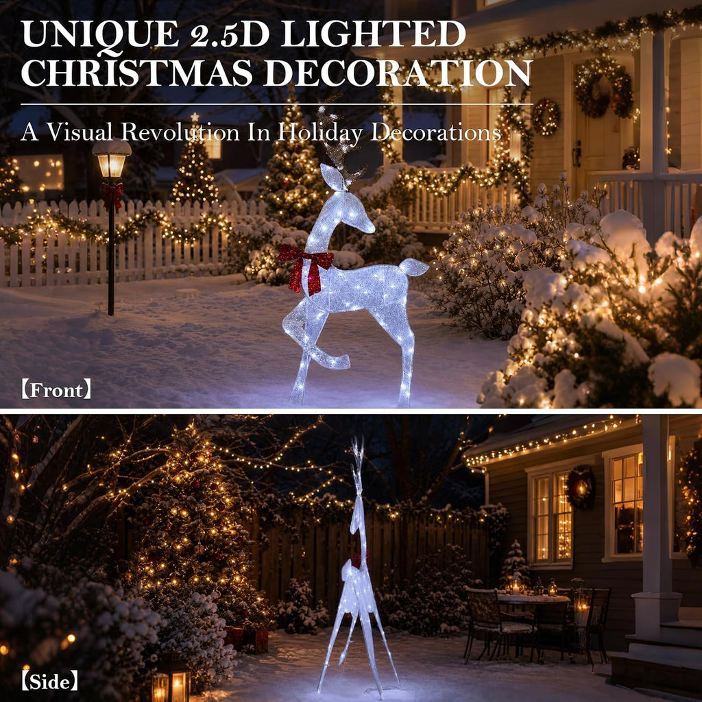 4-Piece 4.5FT 2D Lighted Christmas Reindeer Family Set White