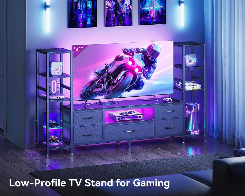 LED TV Stand for 40/50/55 Inch TVs, Entertainment Center with Power Outlets and Storage Drawers