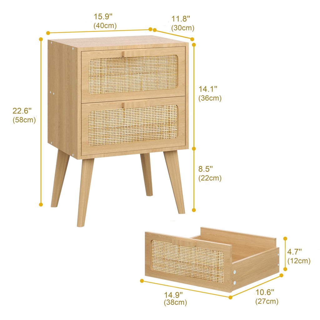 Rattan Nightstand, Natural End Table, Bedside Table