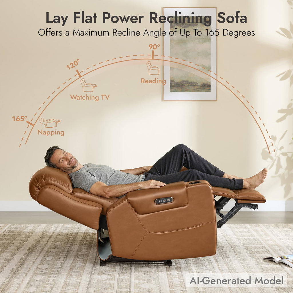 Lay Flat Power Reclining Loveseat with Console, Saddle