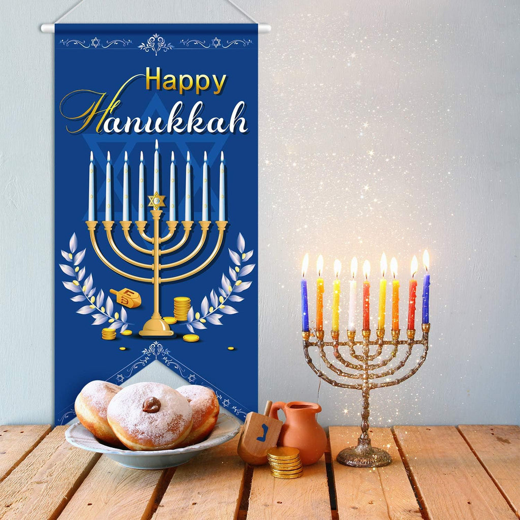 Happy Hanukkah Banner Door Sign Flag Jewish Holiday Decor