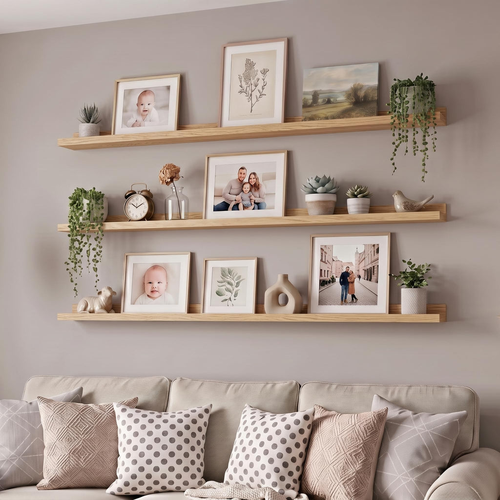 Floating Shelves for Wall, 56" Picture Ledge Shelf, White Oak