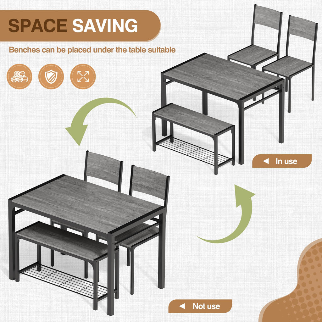 Dining Table Set for 4, Modern Kitchen Table Bench and Chairs